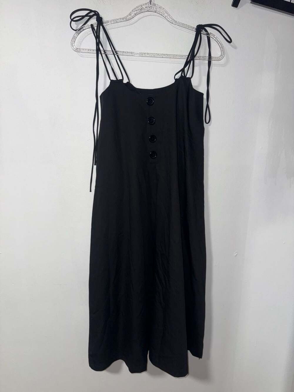 Foxblood Black Button Front Spaghetti Strap Midi Dress